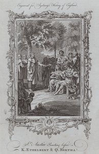 St Austin predikar före K Ethelbert och Q Bertha (gravyr) av Samuel (after) Wale
