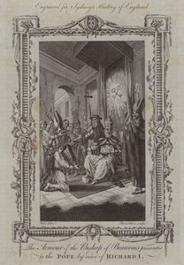 Biskopen av Beauvais rustning presenteras för påven på order av Richard I (gravyr)
