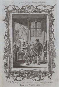 Hertigen av Northumberlands elaka underkastelse till jarlen av Arundel (gravyr) av Samuel (after) Wale