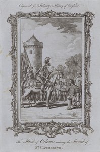 The Maid of Orleans tar emot St Catherines svärd (gravyr)