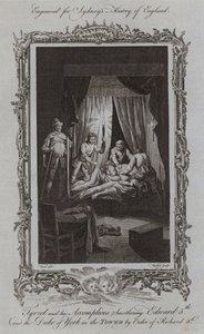 Tyrrel och hans medbrottslingar kväver Edward V och hertigen av York i tornet på order av Richard III (gravyr) av Samuel (after) Wale