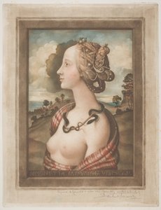 Simonetta Vespucci, ca 1900 (färg mezzotint på krämvävt papper)