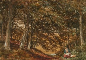 Picknick i skogen (akvarell) av Samuel Bough
