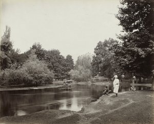 Dammkanalen nedanför Chunar Bagh, Kashmir, S.O. 1865 (albumin silvertryck)
