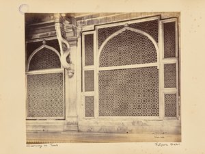 Fatehpur Sikri; två av marmorskärmarna i shejk Selim Chishtis grav av Samuel Bourne