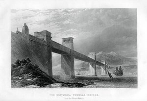 Britannia Tubular Bridge över Menai Straits, Wales, 1886