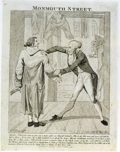 Monmouth Street, en karikatyr av en säljare av gamla kläder, graverad av J. Cooke, 1789