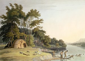 En Korah Hottentot Village på den vänstra stranden av Orange River, skylt 1 från 