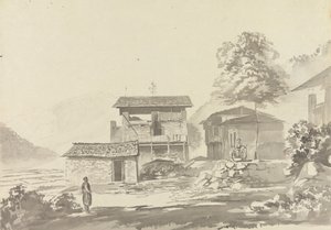 I byn nära Tassisudon [Tashicho Dzong] av Samuel Davis