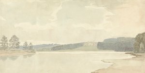 Flodscen med ett lanthus på avstånd av Samuel Davis