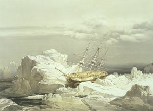 Kritisk ståndpunkt för H.M.S. Utredare på norra kusten av Baring Island, 20 augusti 1851, graverad av William Simpson, publicerad av Ackermann und Co., 1854 av Samuel Gurney Cresswell