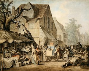 En marknadsscen (penna och bläck med vattenfärg och bläcktvättar) av Samuel Hieronymous Grimm