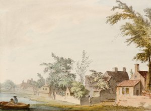 En by vid en sjö av Samuel Hieronymous Grimm