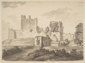 En vy i tusch, av Prudhoe Castle, i Ovingham socken (tusch på papper) av Samuel Hieronymous Grimm