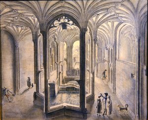 Interiörvy av Holywell Spa, North Wales (akvarell med penna och bläck på papper) av Samuel Hieronymous Grimm