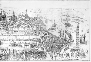 Belägringen av Boulogne av kung Henrik VIII (1491-1547) 1544, graverad av James Basire, 1788 (se även 106602)