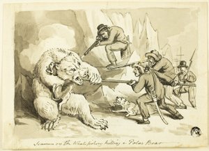 Sjömän på valfisket som dödar en isbjörn (recto); Skal (verso)