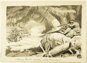 Sibiriska exil som skjuter vildrenar (recto); Skal (verso) av Samuel Howett