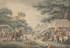 Avfärd på morgonen: illustration till kapten Thomas Williamsons "Oriental Field Sports" av Samuel Howitt