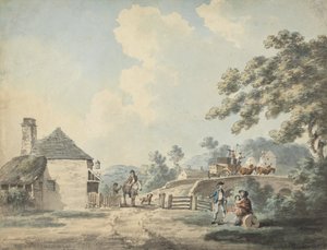 Tullhuset med en buss som korsar bron av Samuel Howitt