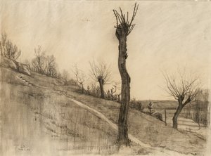 Senvinterlandskap, 1884 (kol på gulfärgat papper)