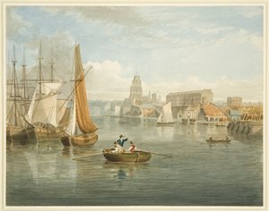 Tittar upp på den flytande hamnen från Prince Street Bridge och visar Wapping och Redcliffe Parade av Samuel Jackson