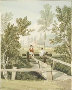 Two Boys on a Stole at Brislington Brook, ca 1824 (penna och akvarell på papper) av Samuel Jackson
