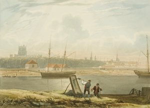 Utsikt över den flytande hamnen med katedralen och stadskyrkorna, ca. 1825 av Samuel Jackson