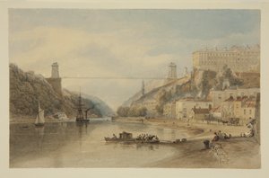 View on the Avon at Hotwells: The Proposed Suspension Bridge, c.1836 (penna och akvarell på papper) av Samuel Jackson