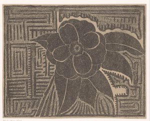 Camellia (svart; runt ett labyrintliknande mönster) av Samuel Jessurun de Mesquita