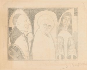 Fantasy: olika figurer, den längst till höger med ärmar som ärmar av Samuel Jessurun de Mesquita