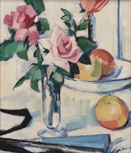 Stilleben med rosa rosor, av Samuel John Peploe