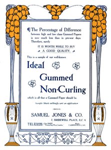 Samuel Jones & Co. - Ideal Gummed Non-Curling Annons, 1919 av Samuel Jones