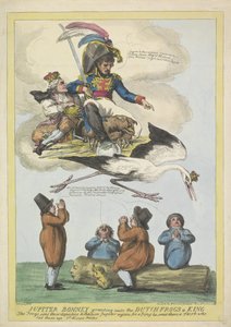Napoleon skickar Louis Napoleon som kung i form av en stork till Holland, 1806 Jupiter Bonney ger de holländska grodorna en kung (titel på föremål) av Samuel Knight