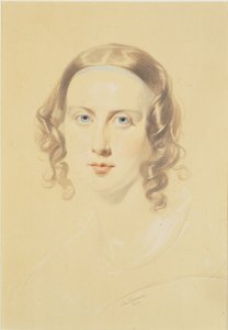 Tidigt porträtt av Catherine Dickens, 1838 (krita, krita och penna på papper)