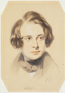 Tidigt porträtt av Charles Dickens, 1837 (krita, krita och penna på papper)