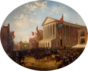 Hertigen av Cambridge lämnar rådhuset, Birmingham, 1857.