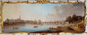 Utsikt över Frankfurt City Panorama från Frankfurt am Main i Tyskland. Målning av Samuel Mund (1724-1794) Frankfurt från 1700-talet, historiskt museum av Samuel Mund