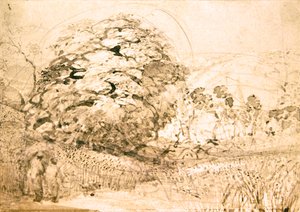 En stig genom ett sädesfält, ca 1832-33 (akvarell på papper) av Samuel Palmer