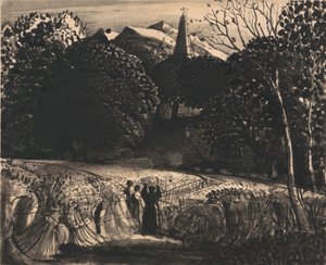 Cornfield och Church by Moonlight av Samuel Palmer