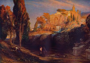 "Emily och Valancourt på Chateau Le Blanc: Lady Foix hör av Dr Foix, Mysteries of Udolpho" av Samuel Palmer