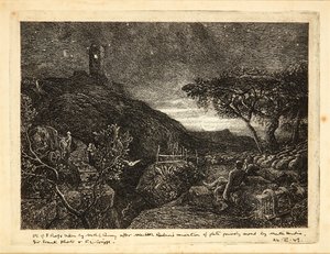 The Lonely Tower (etsning) av Samuel Palmer