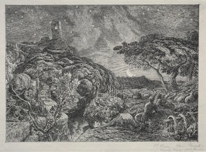 Det ensamma tornet, 1879. av Samuel Palmer