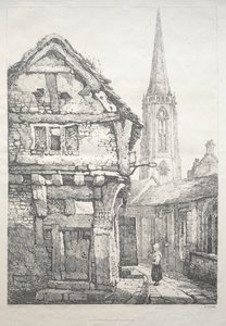 En serie gamla byggnader och lantliga stugor i norra England: At York, Street..., 1821. av Samuel Prout