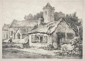 En serie gamla byggnader och lantliga stugor i norra England: Ayton, 1821. av Samuel Prout