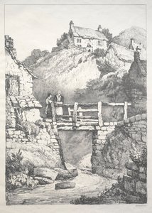 En serie gamla byggnader och lantliga stugor i norra England: Runswick, 1821. av Samuel Prout