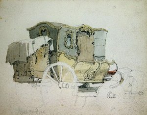 En prydnadscoach (penna & bläck och akvarell på papper) av Samuel Prout