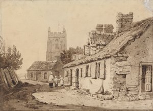 Kyrka och stugor av Samuel Prout