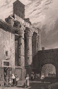 Kolumner av Mars Ultors tempel, Rom, Lazio, Italien, stålstick av Samuel Prout (1783-1852) teckning, ca 15x115 cm av Samuel Prout