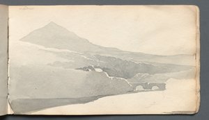 Skissbok: Bergigt landskap med bro, 1814. av Samuel Prout